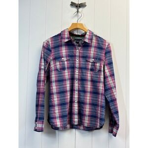 Tommy Hilfiger Womens Preppy Plaid Roll Tab Shirt Size M Smart Academia Classic
